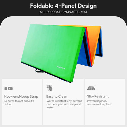 BalanceFrom 6x4 Feet 4-Panel Folding Gymnastics Mat – 2-Inch Thick Pad with Vinyl Surface and Carrying Handles for Tumbling, Yoga, Pilates, Home Workouts, and Martial Arts