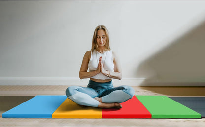 BalanceFrom 6x4 Feet 4-Panel Folding Gymnastics Mat – 2-Inch Thick Pad with Vinyl Surface and Carrying Handles for Tumbling, Yoga, Pilates, Home Workouts, and Martial Arts