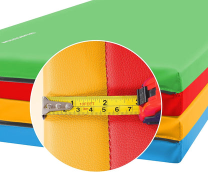 BalanceFrom 6x4 Feet 4-Panel Folding Gymnastics Mat – 2-Inch Thick Pad with Vinyl Surface and Carrying Handles for Tumbling, Yoga, Pilates, Home Workouts, and Martial Arts