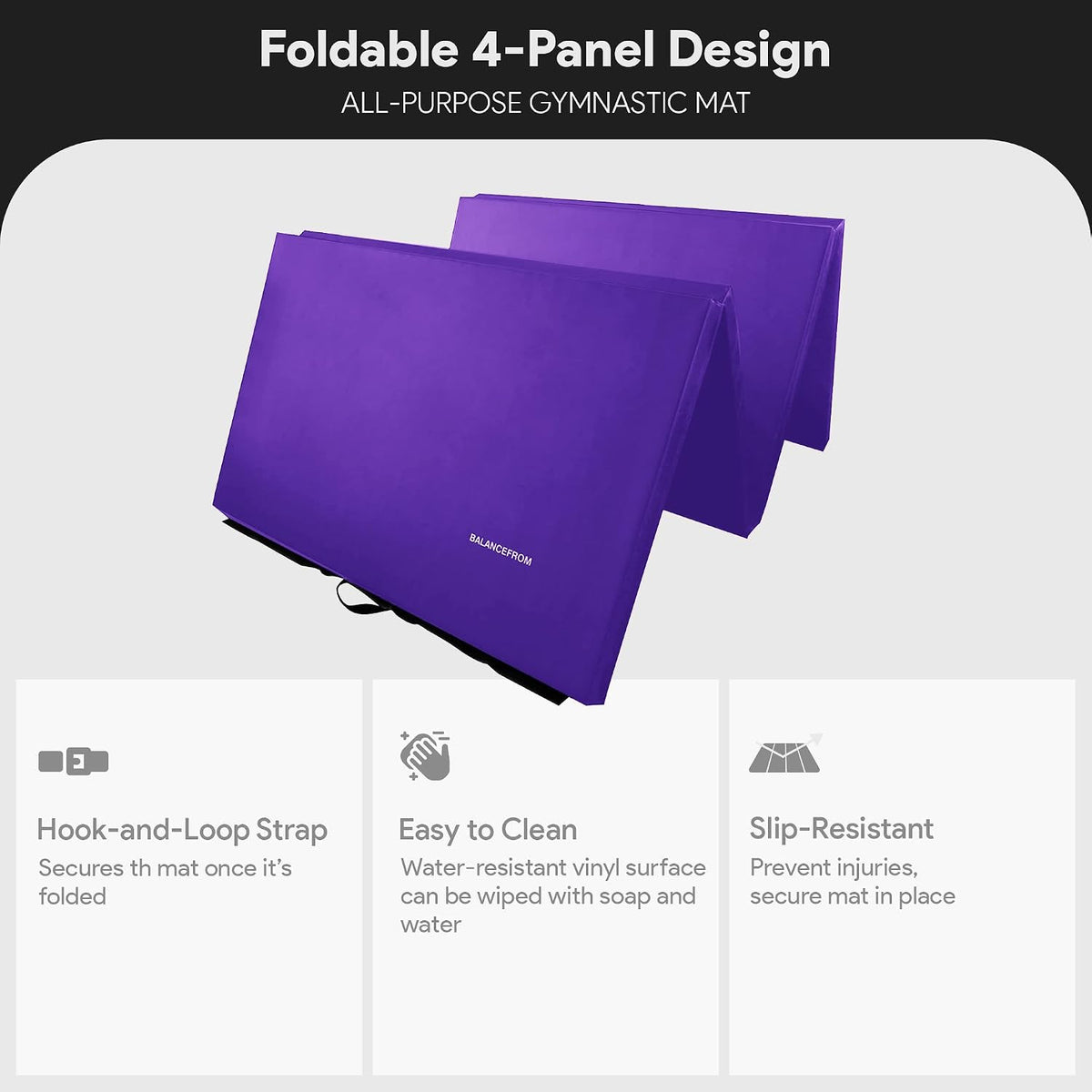 BalanceFrom 6x4 Feet 4-Panel Folding Gymnastics Mat – 2-Inch Thick Pad with Vinyl Surface and Carrying Handles for Tumbling, Yoga, Pilates, Home Workouts, and Martial Arts