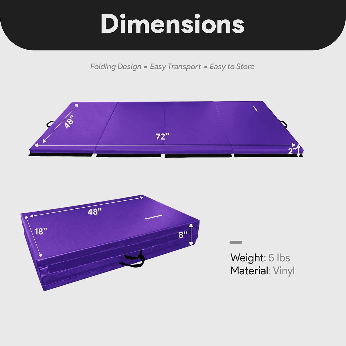 BalanceFrom 6x4 Feet 4-Panel Folding Gymnastics Mat – 2-Inch Thick Pad with Vinyl Surface and Carrying Handles for Tumbling, Yoga, Pilates, Home Workouts, and Martial Arts