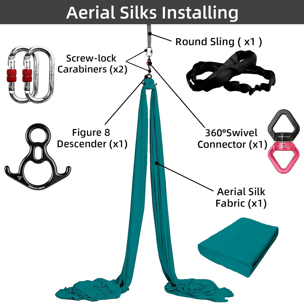 Pro Aerial Silks Kit, SGS&CE Certified, 9/15/20Yards