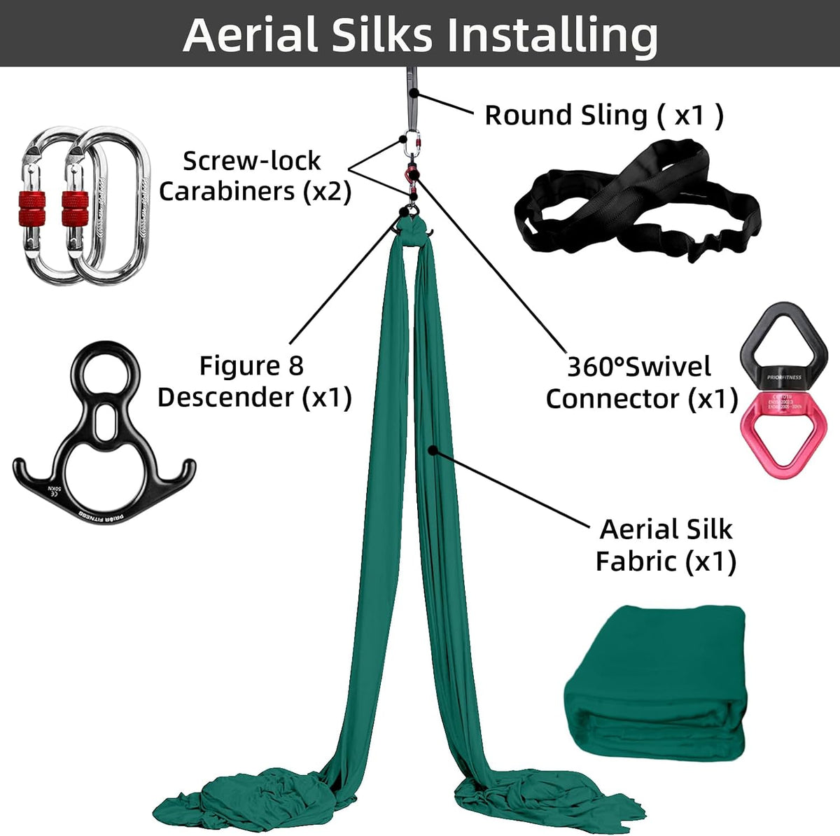 Pro Aerial Silks Kit, SGS&CE Certified, 9/15/20Yards