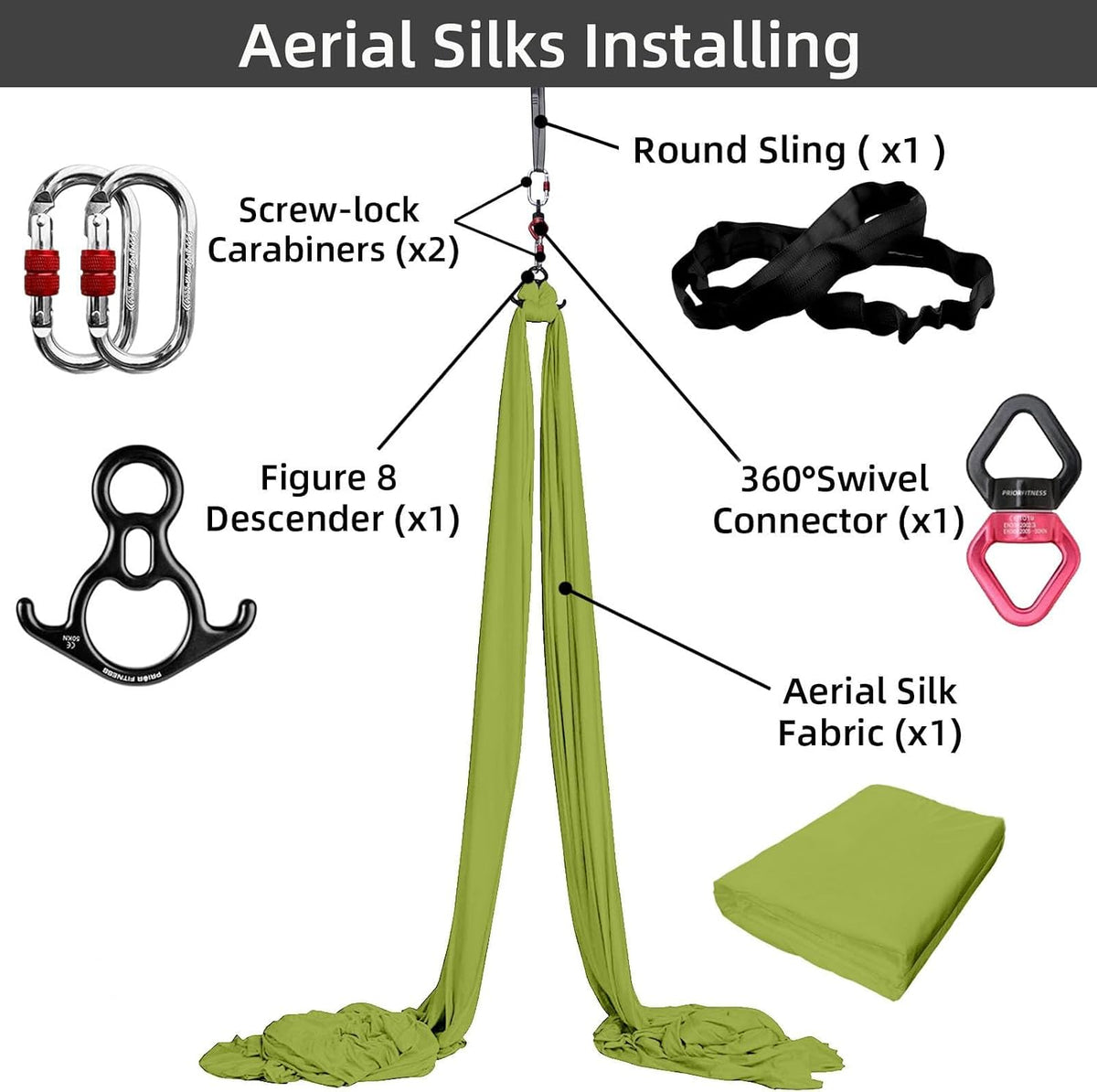 Pro Aerial Silks Kit, SGS&CE Certified, 9/15/20Yards