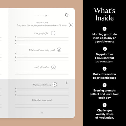 The Five Minute Journal - Original Daily Gratitude Journal for Women & Men - Mindfulness, Happiness & Daily Reflection - Undated Planner - Affirmation Journal - Gifts for Women