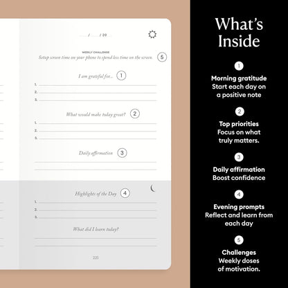 The Five Minute Journal - Original Daily Gratitude Journal for Women & Men - Mindfulness, Happiness & Daily Reflection - Undated Planner - Affirmation Journal - Gifts for Women