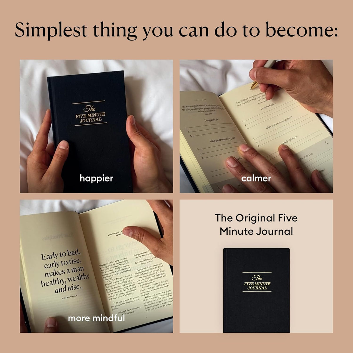 The Five Minute Journal - Original Daily Gratitude Journal for Women & Men - Mindfulness, Happiness & Daily Reflection - Undated Planner - Affirmation Journal - Gifts for Women