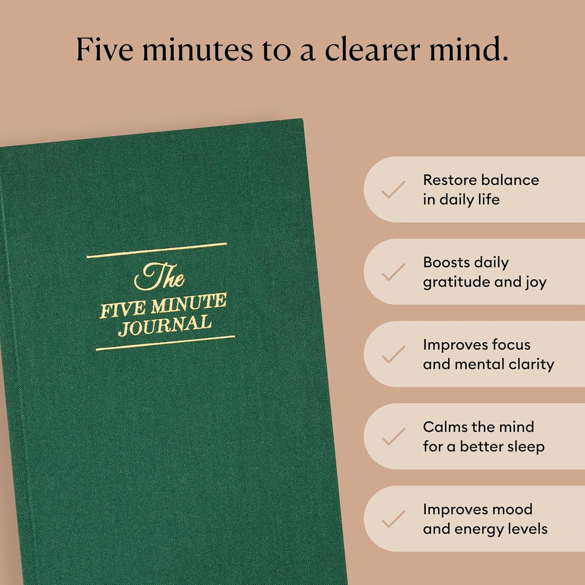 The Five Minute Journal - Original Daily Gratitude Journal for Women & Men - Mindfulness, Happiness & Daily Reflection - Undated Planner - Affirmation Journal - Gifts for Women