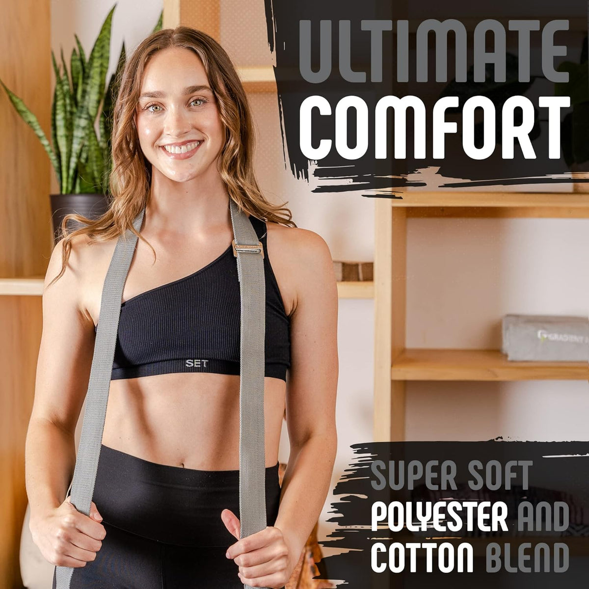 Yoga Strap with Buckle, Soft Cotton/Polyester Webbing, 8 ft