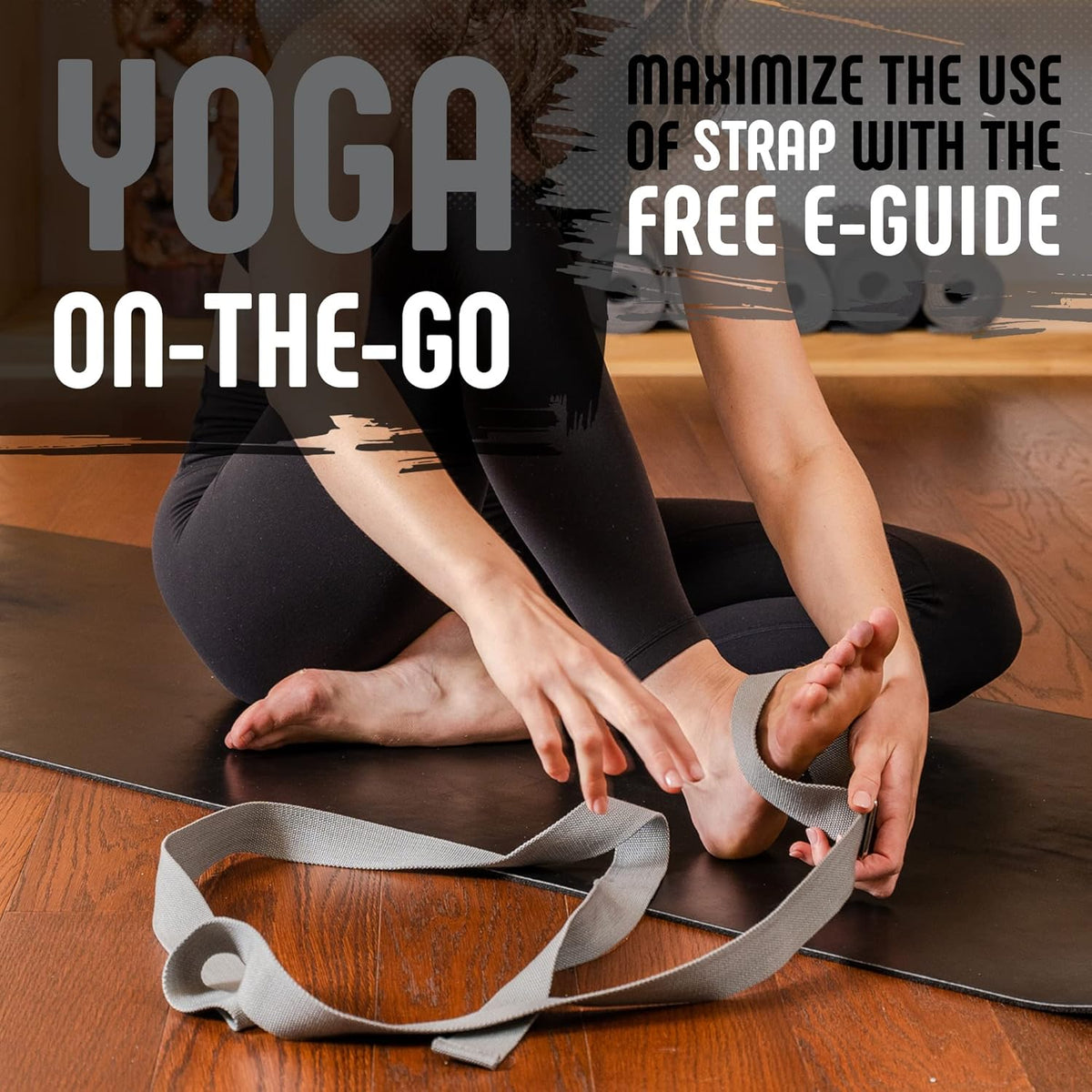 Yoga Strap with Buckle, Soft Cotton/Polyester Webbing, 8 ft