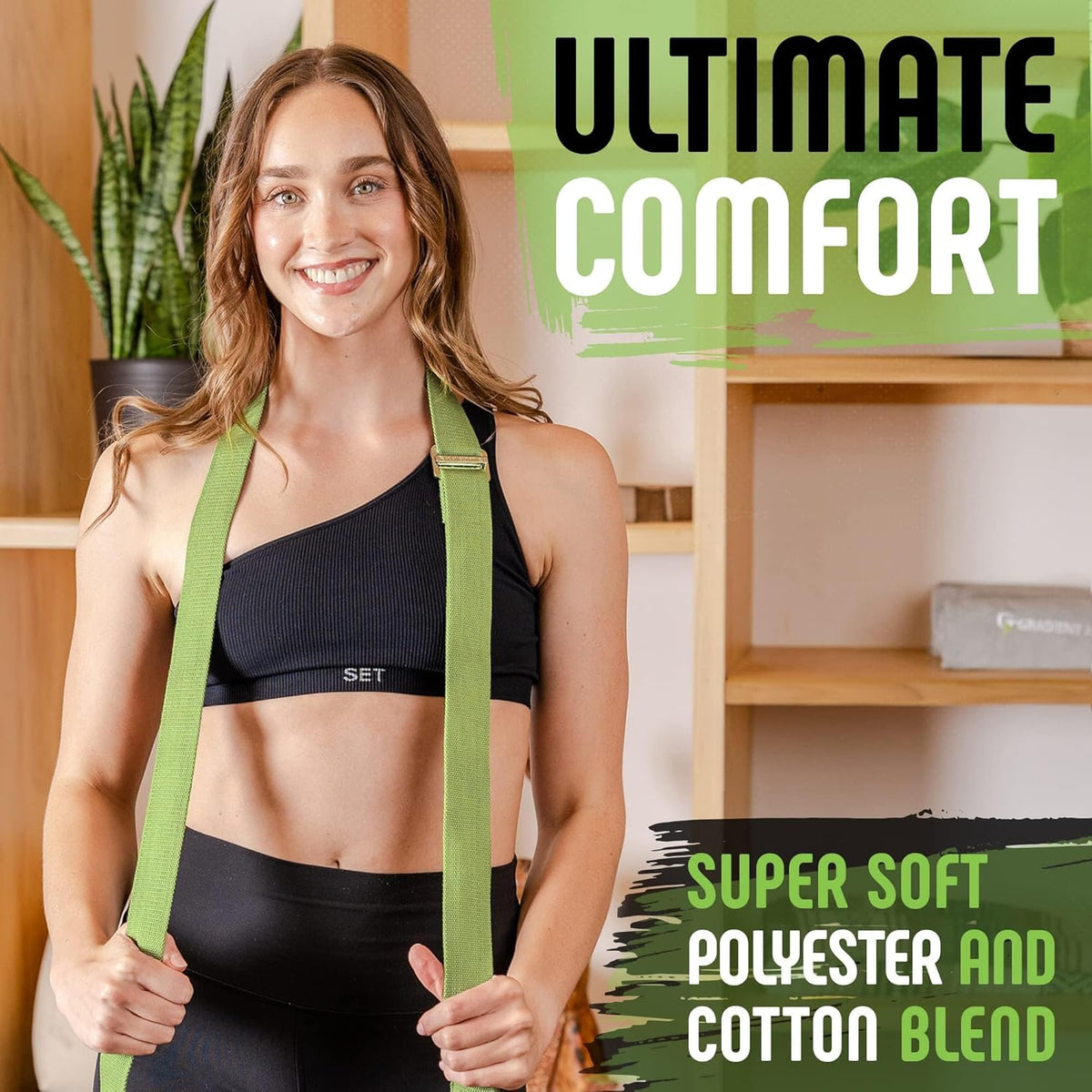 Yoga Strap with Buckle, Soft Cotton/Polyester Webbing, 8 ft