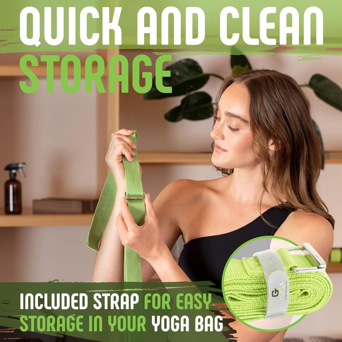 Yoga Strap with Buckle, Soft Cotton/Polyester Webbing, 8 ft