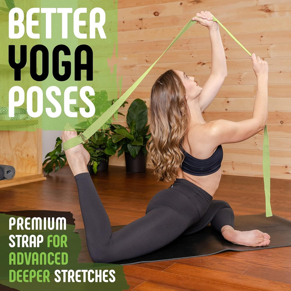 Yoga Strap with Buckle, Soft Cotton/Polyester Webbing, 8 ft