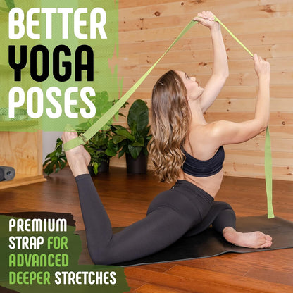 Yoga Strap with Buckle, Soft Cotton/Polyester Webbing, 8 ft