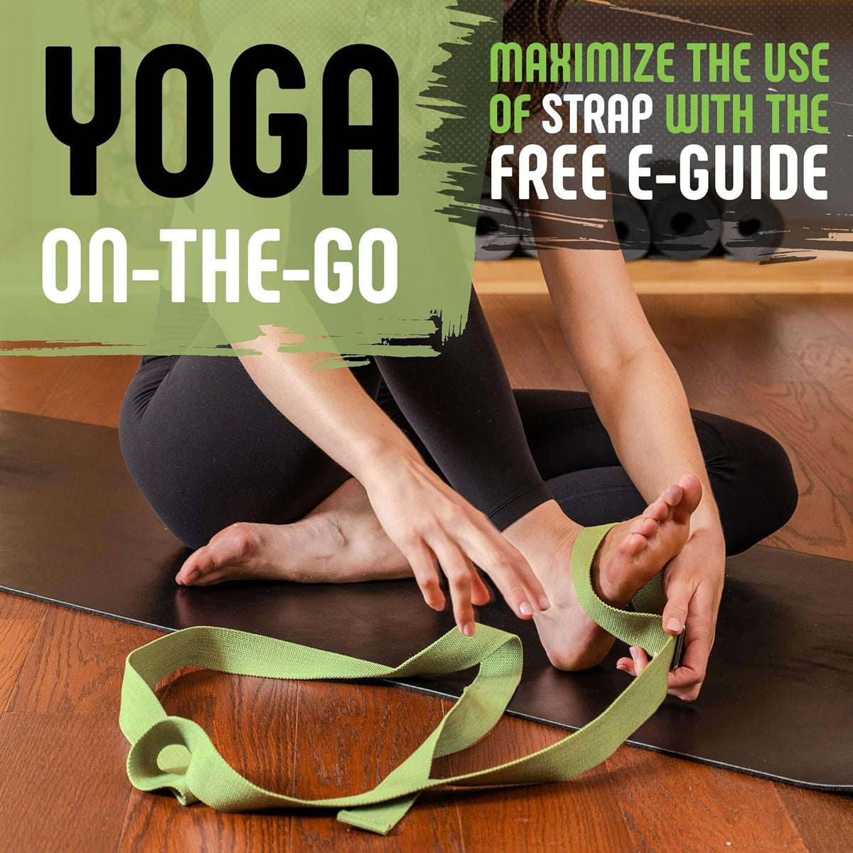 Yoga Strap with Buckle, Soft Cotton/Polyester Webbing, 8 ft