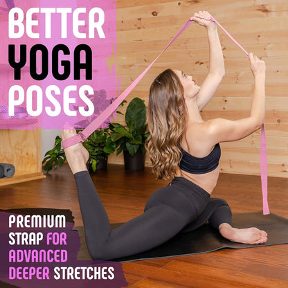 Yoga Strap with Buckle, Soft Cotton/Polyester Webbing, 8 ft
