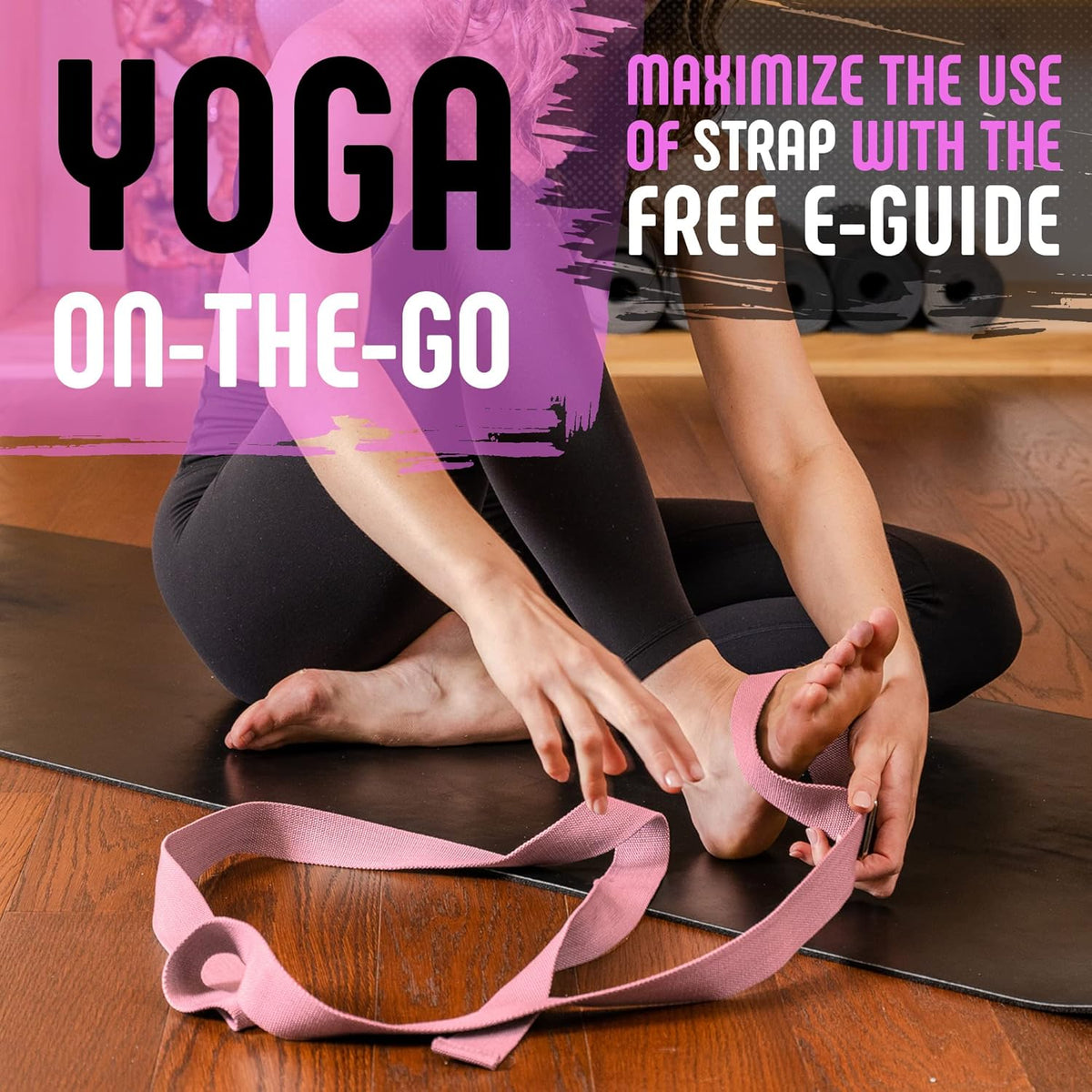 Yoga Strap with Buckle, Soft Cotton/Polyester Webbing, 8 ft