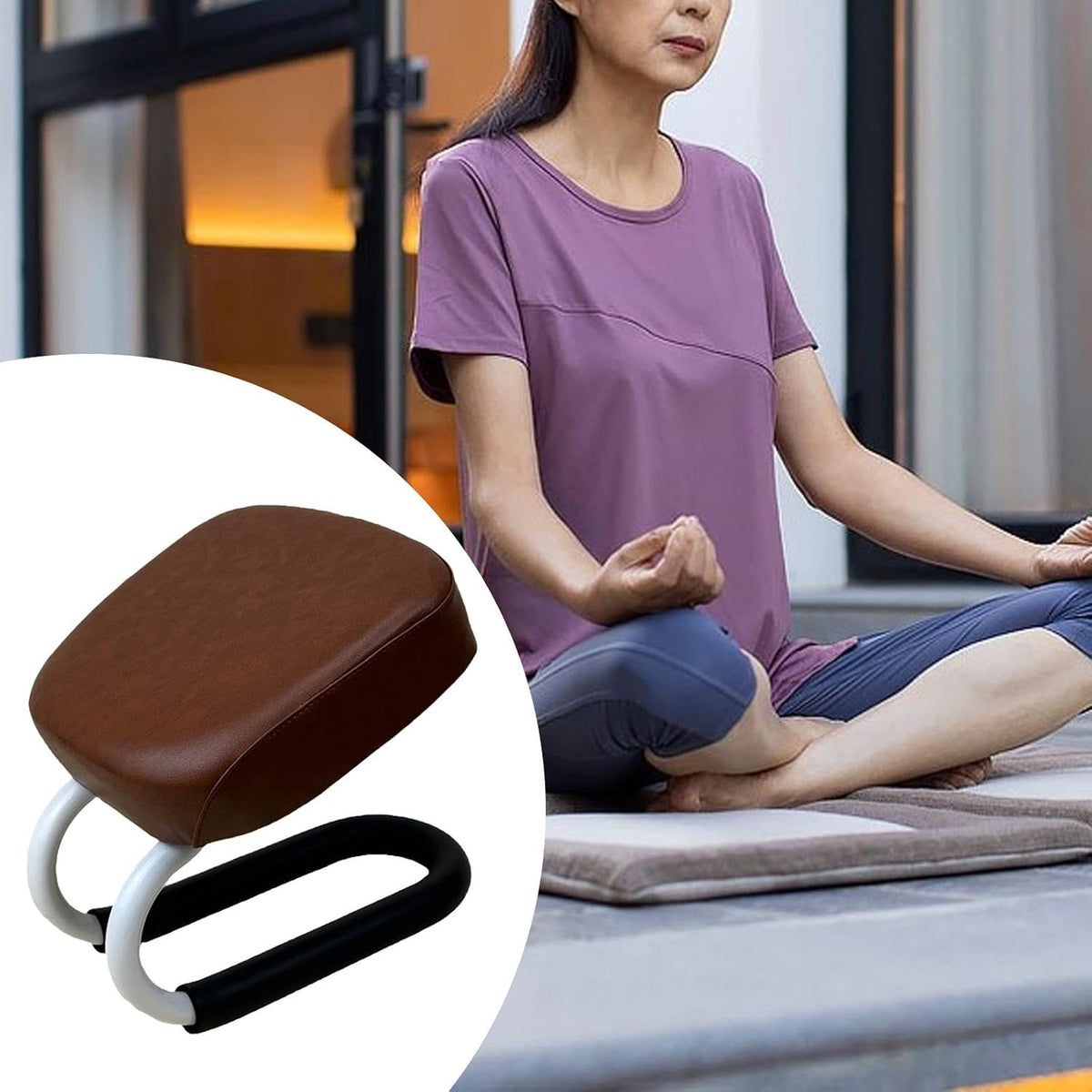 Kneeling Meditation Stool Adjustable Birthday Gift Anti Slip Comfortable Seat Prayer Stool for Yoga Praying Home Women, Style A Brown