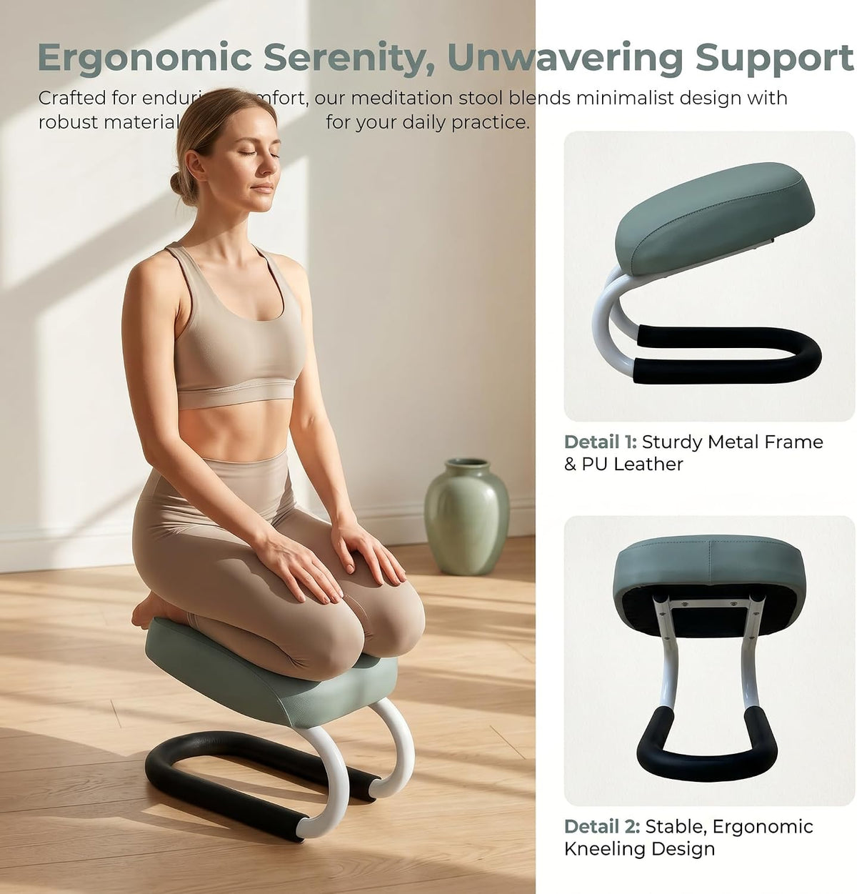 Kneeling Meditation Stool Adjustable Birthday Gift Anti Slip Comfortable Seat Prayer Stool for Yoga Praying Home Women, Style A Brown