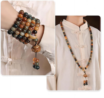 Mala Bead Strand Bracelet, 108 Buddhist Prayer Beads Yoga Meditation Green Malachite Beads Necklace Women man