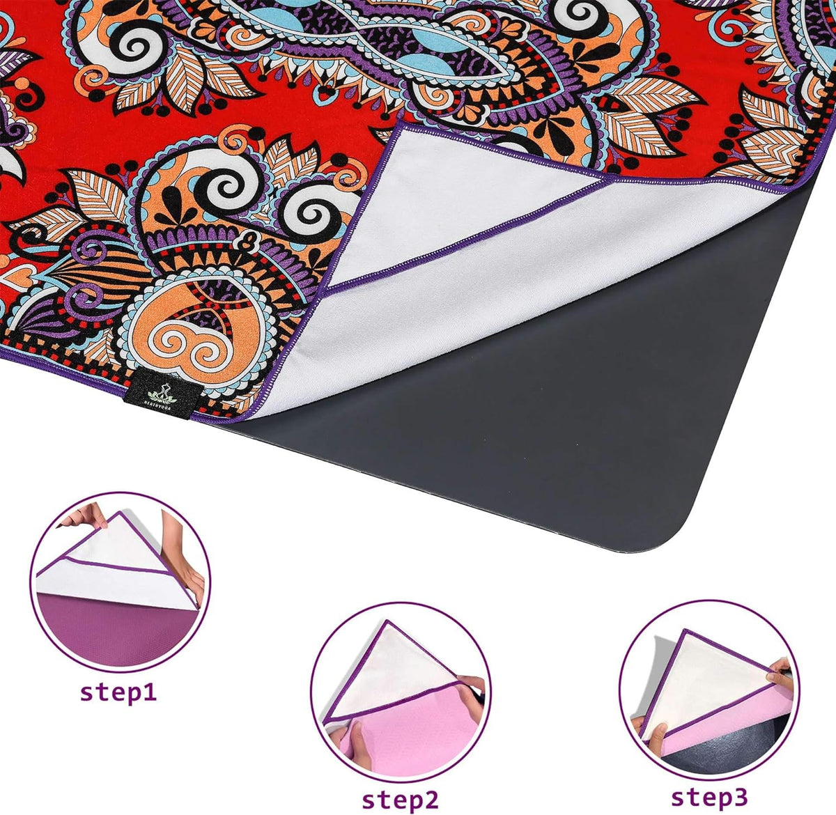 Non Slip Hot Yoga Towel, 100% Microfiber Non Slip Yoga Mat Towel for Hot Yoga, Pilates and Fitness, Exclusive Corner Pockets Design + Free Spray Bottle