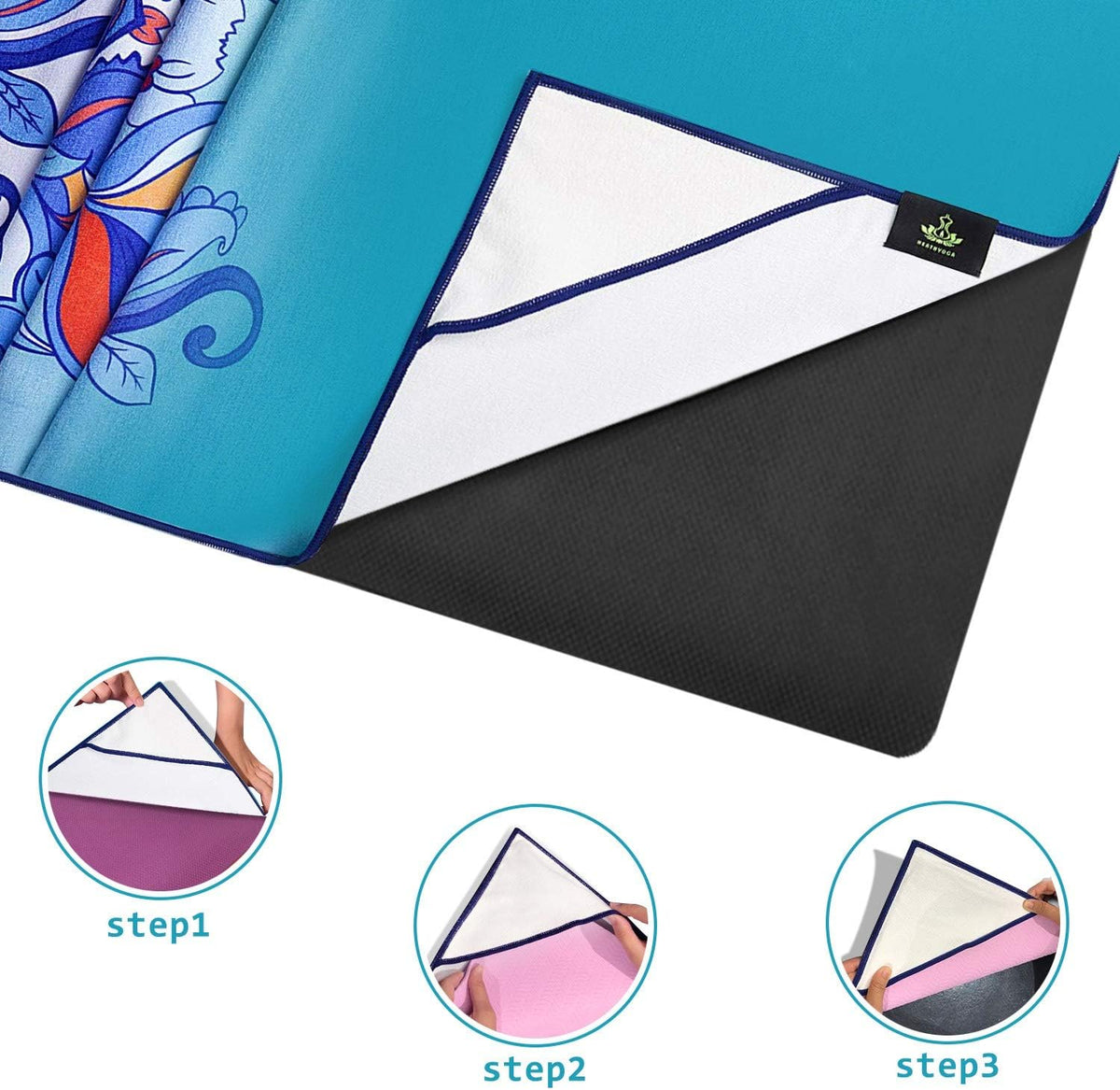 Non Slip Hot Yoga Towel, 100% Microfiber Non Slip Yoga Mat Towel for Hot Yoga, Pilates and Fitness, Exclusive Corner Pockets Design + Free Spray Bottle