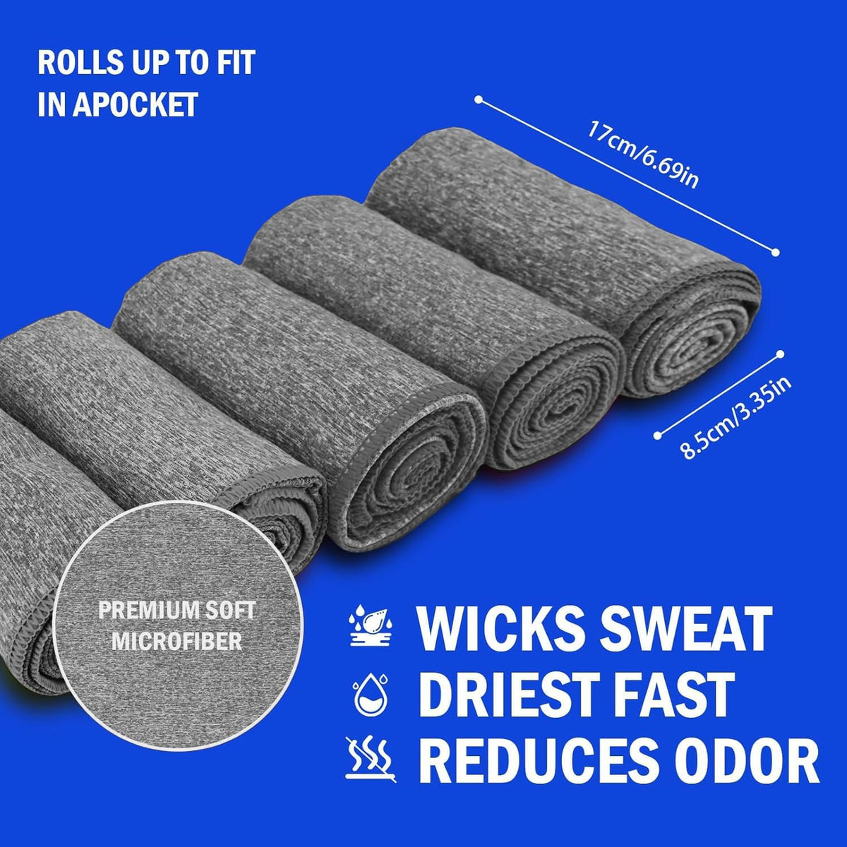 Microfiber Quick Dry Gym Towel, Lint Free Odor-Free Absorbent Fiber, Fast Drying, Men & Women Workout Gear for Body Sweat, Working Out, Towels (Grey, 5Pack - 16 * 27Inch)