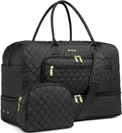 Large Women Travel Duffle Bag, Carry on Bag with Wet Toiletry Pocket for Overnight, Weekend, Yoga, Gym, Business Trips, Sport and Hospital, Black - Colors B