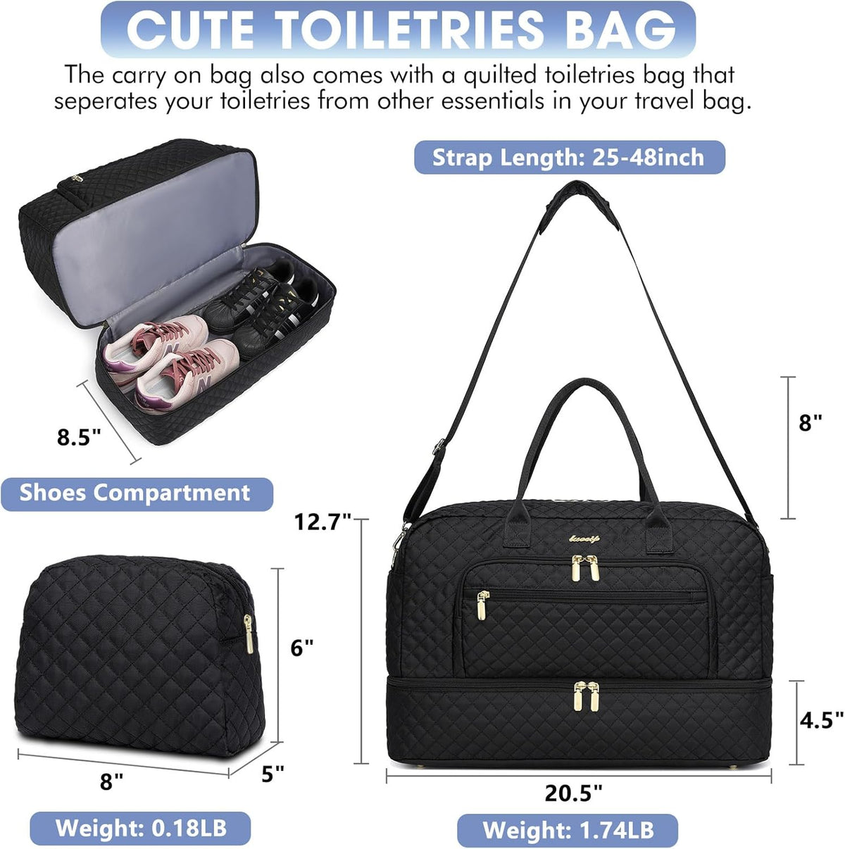 Large Women Travel Duffle Bag, Carry on Bag with Wet Toiletry Pocket for Overnight, Weekend, Yoga, Gym, Business Trips, Sport and Hospital, Black - Colors B
