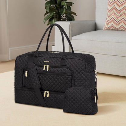 Large Women Travel Duffle Bag, Carry on Bag with Wet Toiletry Pocket for Overnight, Weekend, Yoga, Gym, Business Trips, Sport and Hospital, Black - Colors B