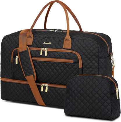 Large Women Travel Duffle Bag, Carry on Bag with Wet Toiletry Pocket for Overnight, Weekend, Yoga, Gym, Business Trips, Sport and Hospital, Black - Colors B