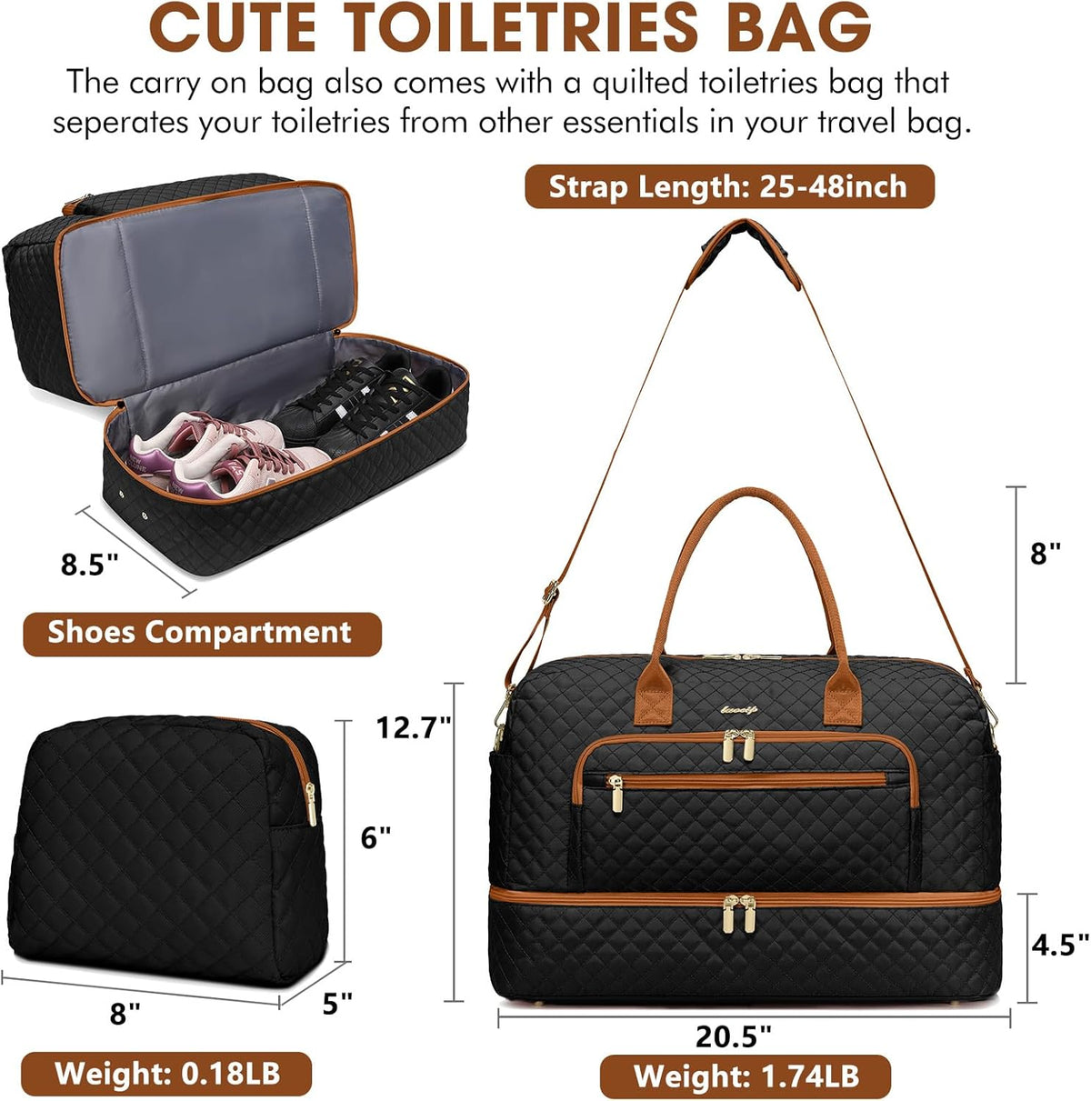 Large Women Travel Duffle Bag, Carry on Bag with Wet Toiletry Pocket for Overnight, Weekend, Yoga, Gym, Business Trips, Sport and Hospital, Black - Colors B