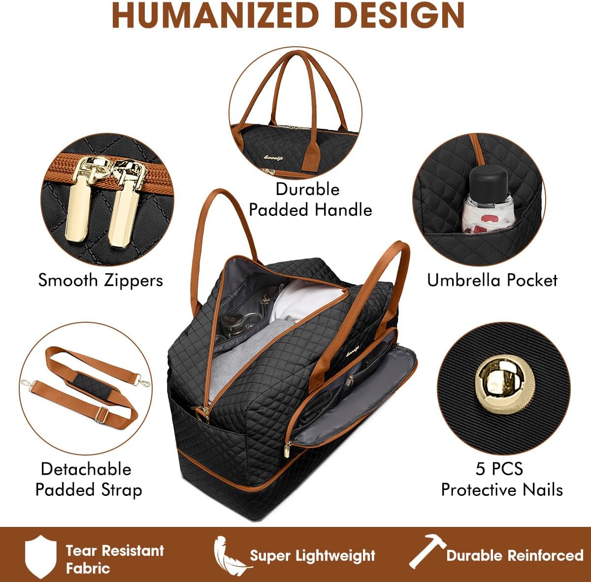 Large Women Travel Duffle Bag, Carry on Bag with Wet Toiletry Pocket for Overnight, Weekend, Yoga, Gym, Business Trips, Sport and Hospital, Black - Colors B