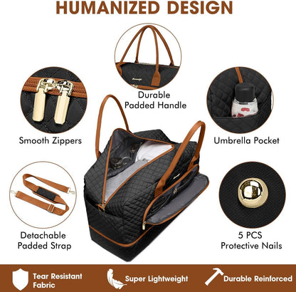 Large Women Travel Duffle Bag, Carry on Bag with Wet Toiletry Pocket for Overnight, Weekend, Yoga, Gym, Business Trips, Sport and Hospital, Black - Colors B