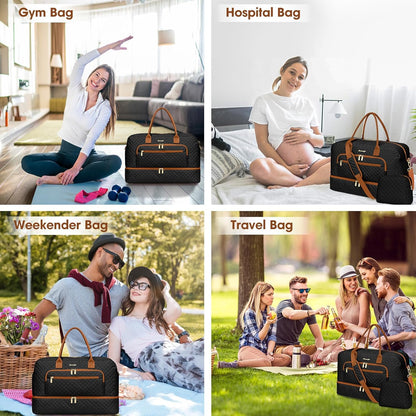 Large Women Travel Duffle Bag, Carry on Bag with Wet Toiletry Pocket for Overnight, Weekend, Yoga, Gym, Business Trips, Sport and Hospital, Black - Colors B