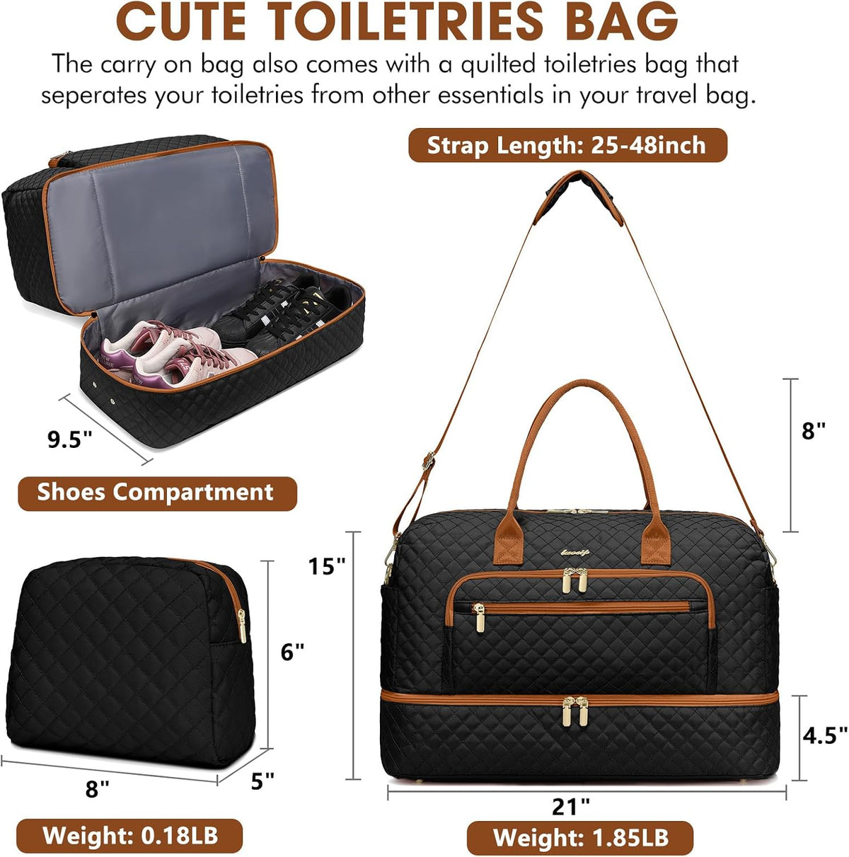 Large Women Travel Duffle Bag, Carry on Bag with Wet Toiletry Pocket for Overnight, Weekend, Yoga, Gym, Business Trips, Sport and Hospital, Black - Colors B