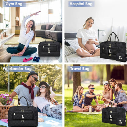 Large Women Travel Duffle Bag, Carry on Bag with Wet Toiletry Pocket for Overnight, Weekend, Yoga, Gym, Business Trips, Sport and Hospital, Black - Colors B