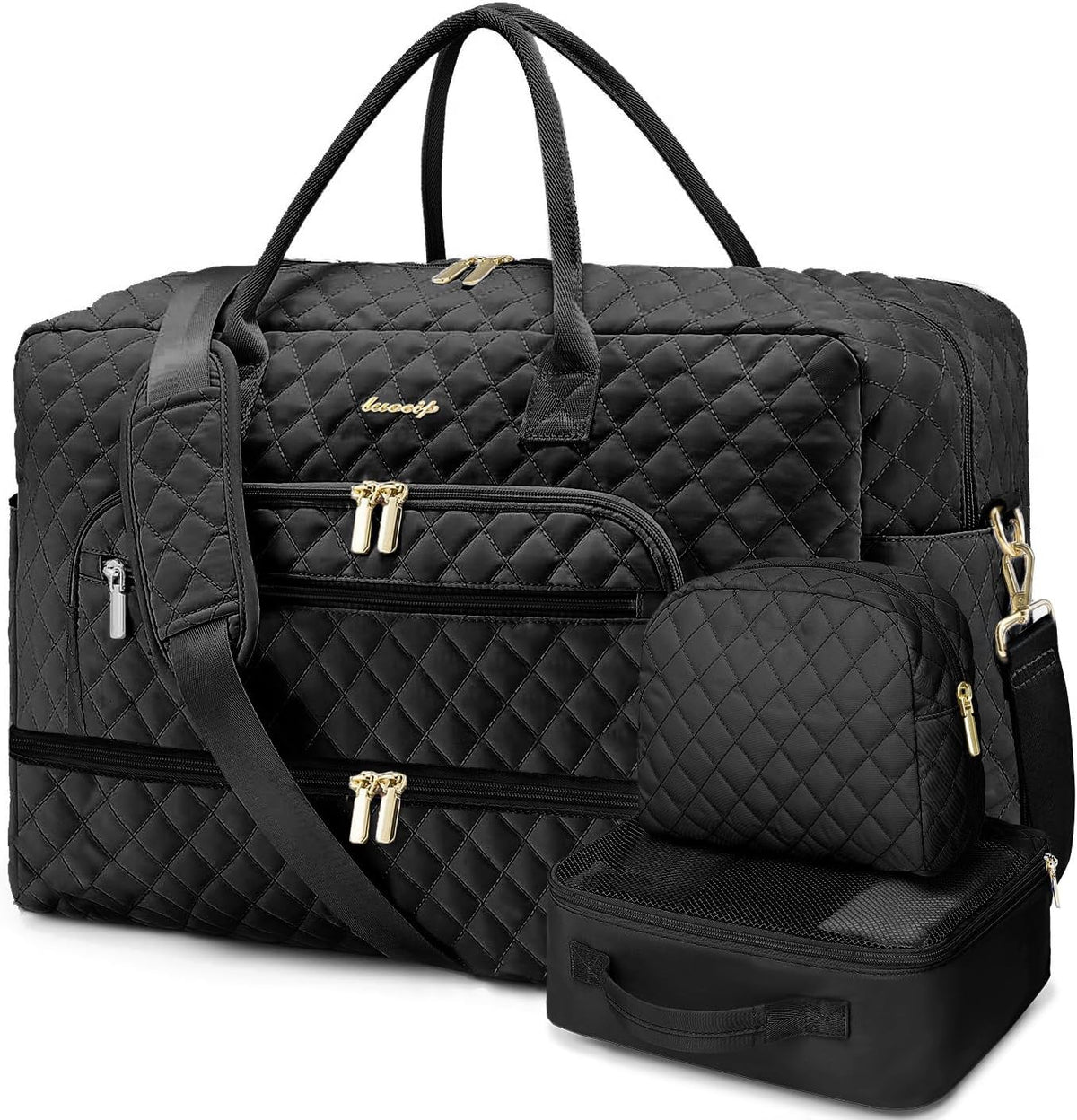 Large Women Travel Duffle Bag, Carry on Bag with Wet Toiletry Pocket for Overnight, Weekend, Yoga, Gym, Business Trips, Sport and Hospital, Black - Colors B
