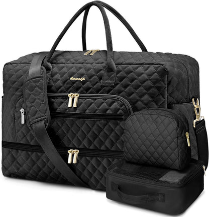 Large Women Travel Duffle Bag, Carry on Bag with Wet Toiletry Pocket for Overnight, Weekend, Yoga, Gym, Business Trips, Sport and Hospital, Black - Colors B
