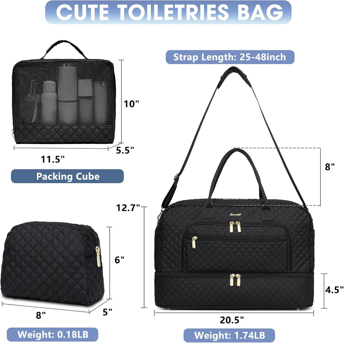 Large Women Travel Duffle Bag, Carry on Bag with Wet Toiletry Pocket for Overnight, Weekend, Yoga, Gym, Business Trips, Sport and Hospital, Black - Colors B