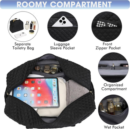 Large Women Travel Duffle Bag, Carry on Bag with Wet Toiletry Pocket for Overnight, Weekend, Yoga, Gym, Business Trips, Sport and Hospital, Black - Colors B