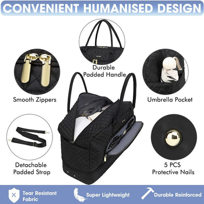 Large Women Travel Duffle Bag, Carry on Bag with Wet Toiletry Pocket for Overnight, Weekend, Yoga, Gym, Business Trips, Sport and Hospital, Black - Colors B