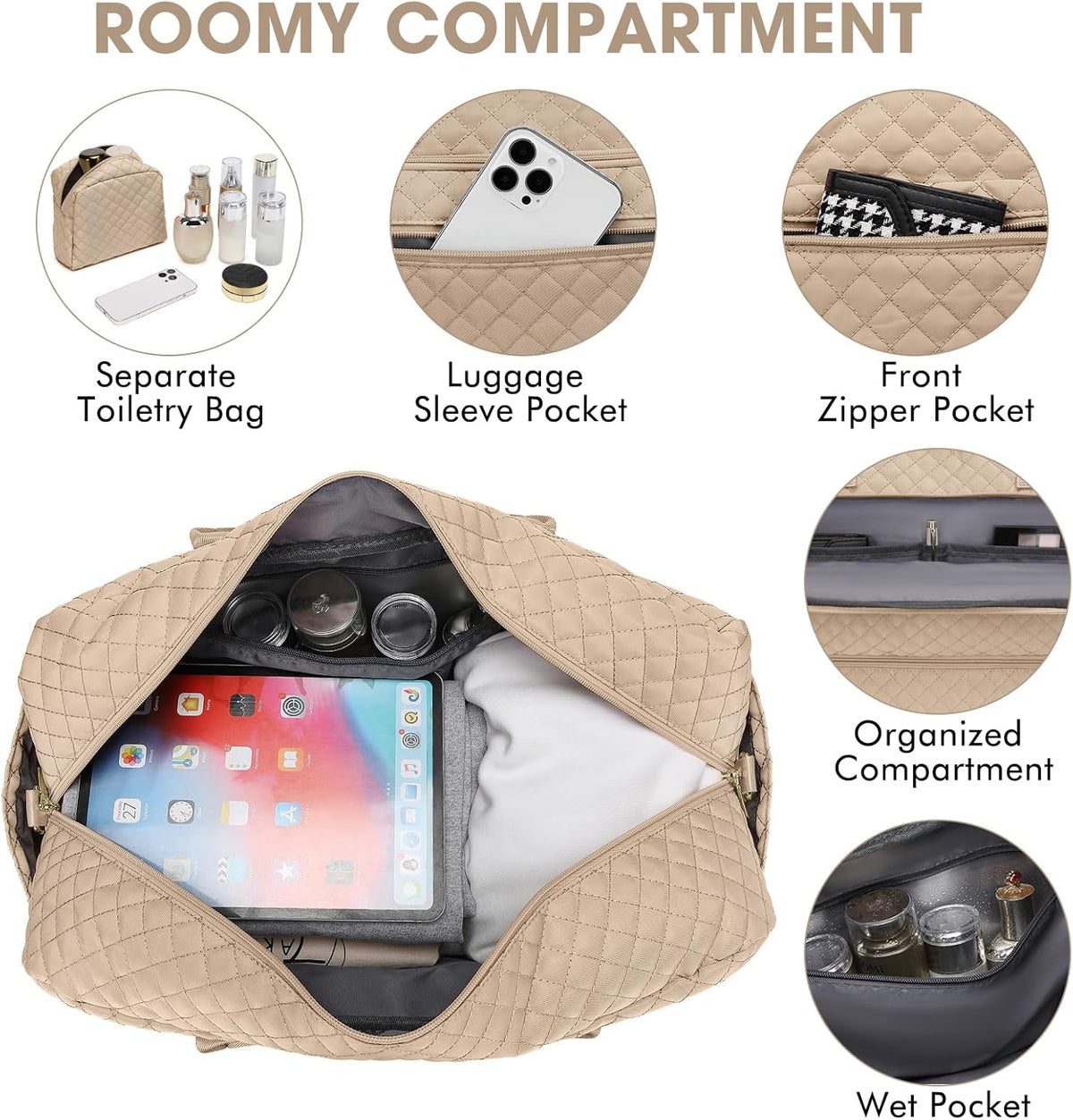 Large Women Travel Duffle Bag, Carry on Bag with Wet Toiletry Pocket for Overnight, Weekend, Yoga, Gym, Business Trips, Sport and Hospital, Black - Colors B