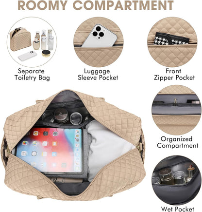 Large Women Travel Duffle Bag, Carry on Bag with Wet Toiletry Pocket for Overnight, Weekend, Yoga, Gym, Business Trips, Sport and Hospital, Black - Colors B