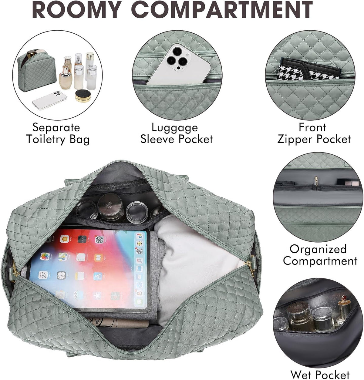 Large Women Travel Duffle Bag, Carry on Bag with Wet Toiletry Pocket for Overnight, Weekend, Yoga, Gym, Business Trips, Sport and Hospital, Black - Colors B