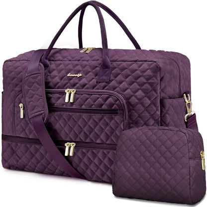 Large Women Travel Duffle Bag, Carry on Bag with Wet Toiletry Pocket for Overnight, Weekend, Yoga, Gym, Business Trips, Sport and Hospital, Black - Colors B