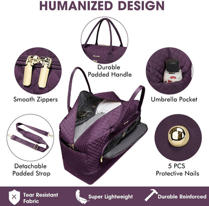 Large Women Travel Duffle Bag, Carry on Bag with Wet Toiletry Pocket for Overnight, Weekend, Yoga, Gym, Business Trips, Sport and Hospital, Black - Colors B