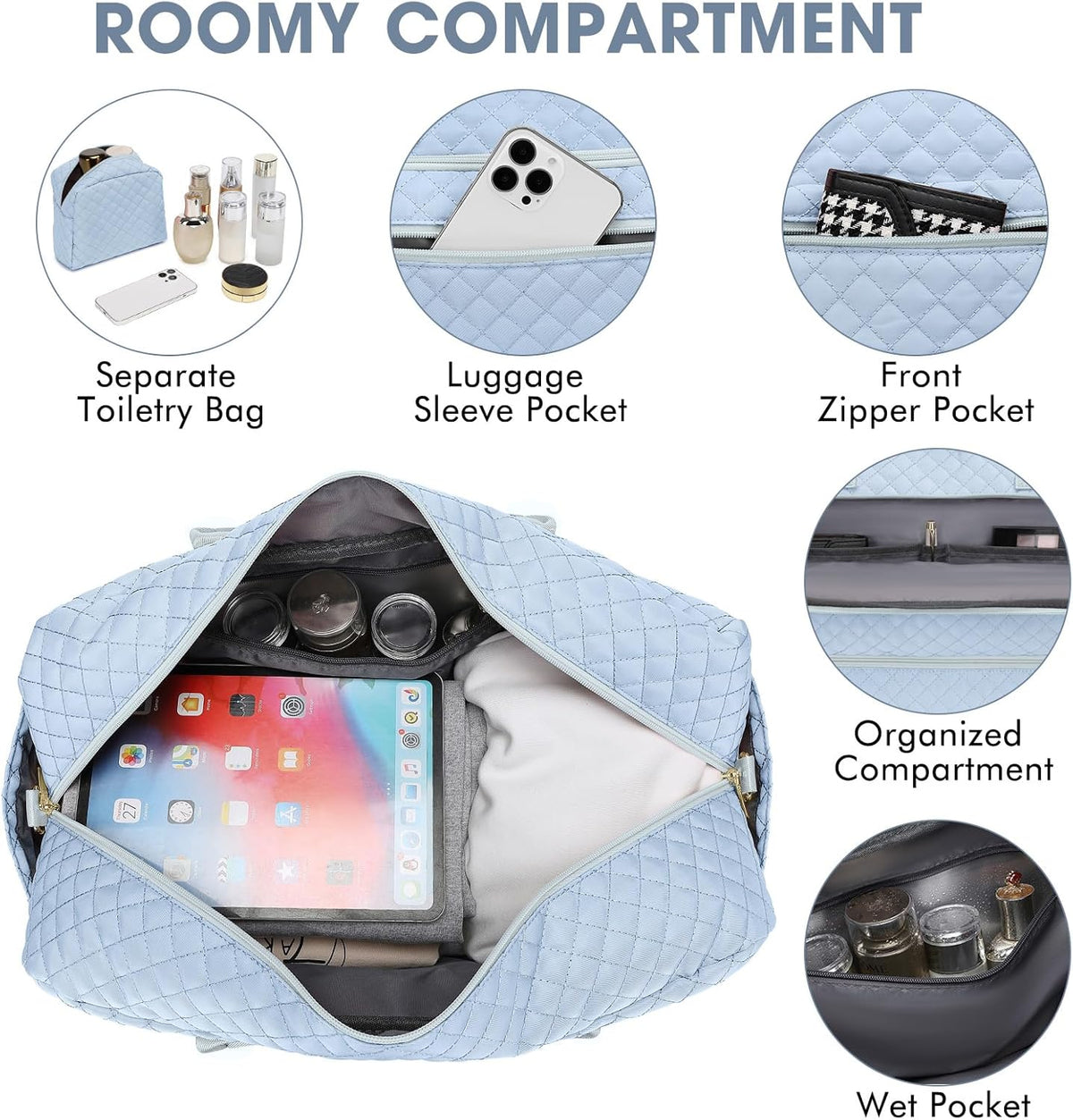 Large Women Travel Duffle Bag, Carry on Bag with Wet Toiletry Pocket for Overnight, Weekend, Yoga, Gym, Business Trips, Sport and Hospital, Black - Colors B