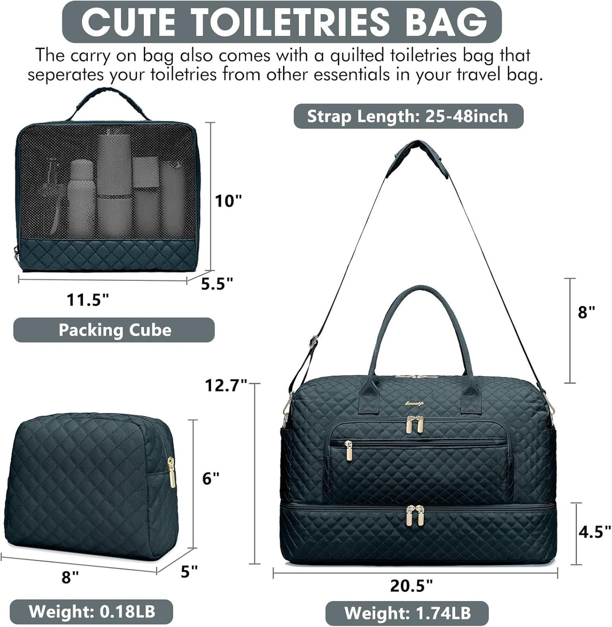 Large Women Travel Duffle Bag, Carry on Bag with Wet Toiletry Pocket for Overnight, Weekend, Yoga, Gym, Business Trips, Sport and Hospital, Black - Colors B