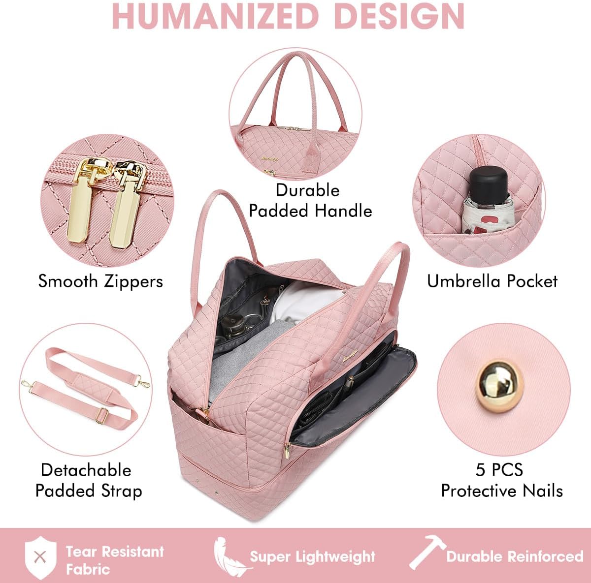 Large Women Travel Duffle Bag, Carry on Bag with Wet Toiletry Pocket for Overnight, Weekend, Yoga, Gym, Business Trips, Sport and Hospital, Black - Colors B